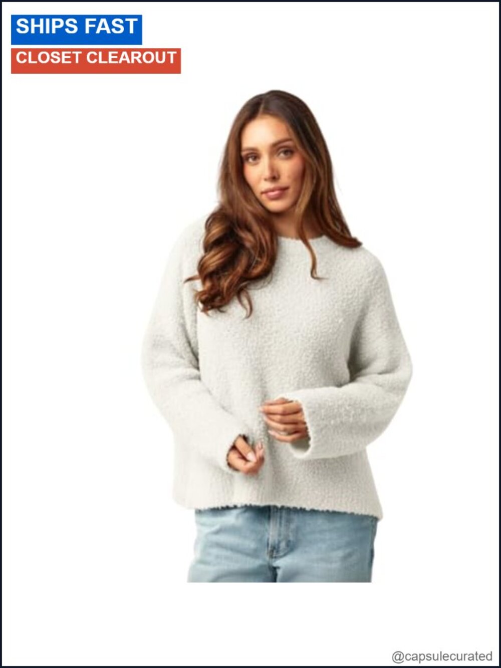 Wool Blend Boucle Pullover Sweater Oversized Crewneck Fall Winter